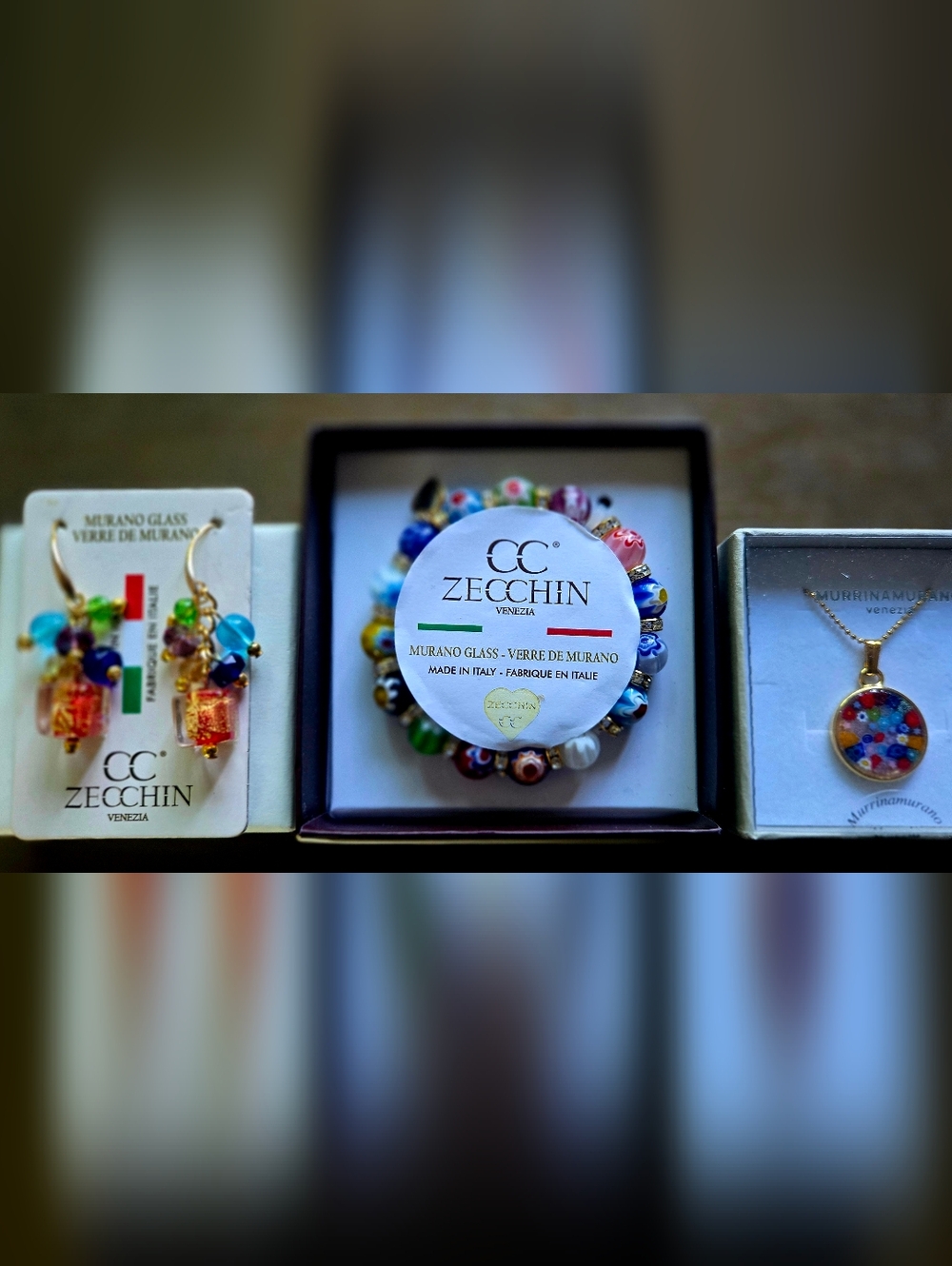 New Set Of Genuine Murano Glass Bead Jewelry- Necklace, Earrings, & Bracelet